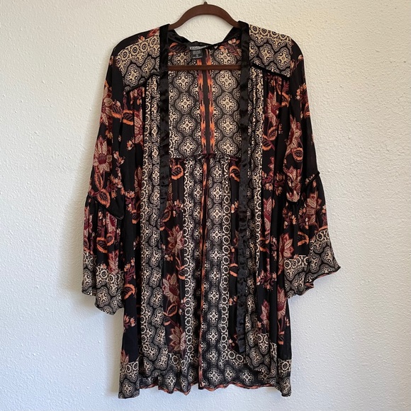 Angie Black Floral Print Kimono size S - Picture 1 of 2